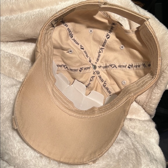 NWT🧢 KBETHOS DISTRESSED COTTON TAN/PINK BAD HAIR DAY ADJUSTABLE BASEBALL HAT CAP - Picture 5 of 9